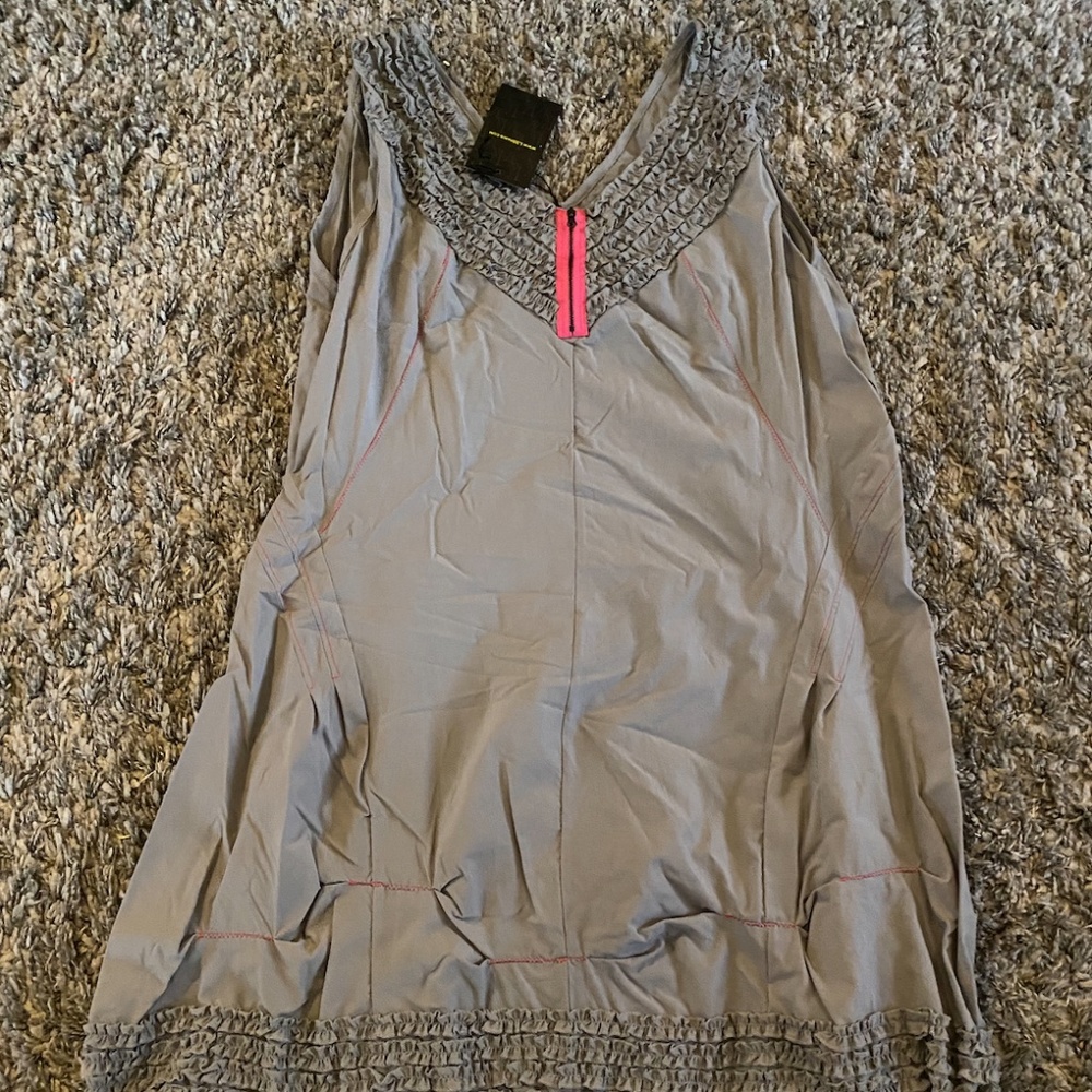 Sleeveless Dress Gray with Trim